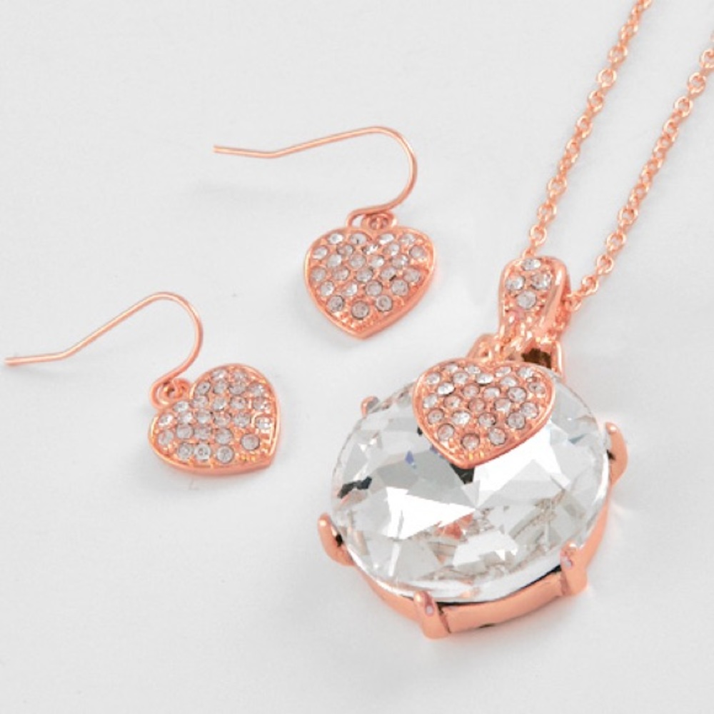 Rose Gold Chain Crystal pendant Necklace Earrings